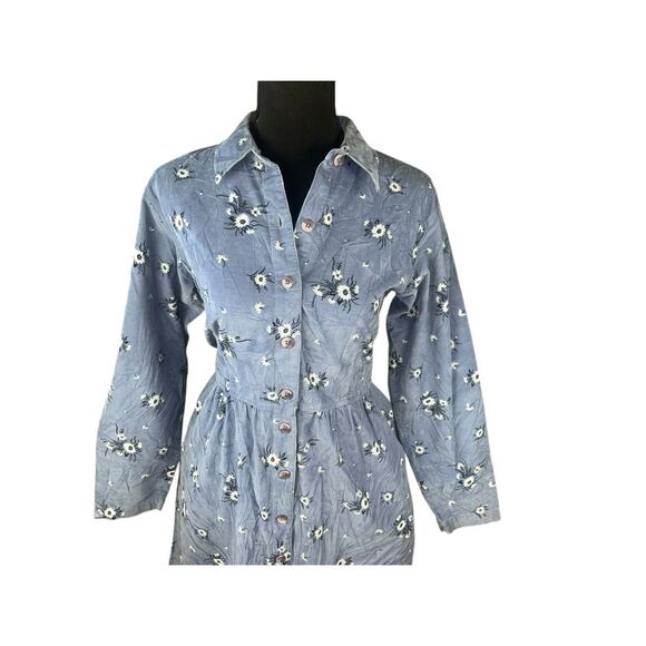 L.L.Bean Medium Corduroy Prairie Modest Floral CottageCore Button up midi Dress - Picture 3 of 10